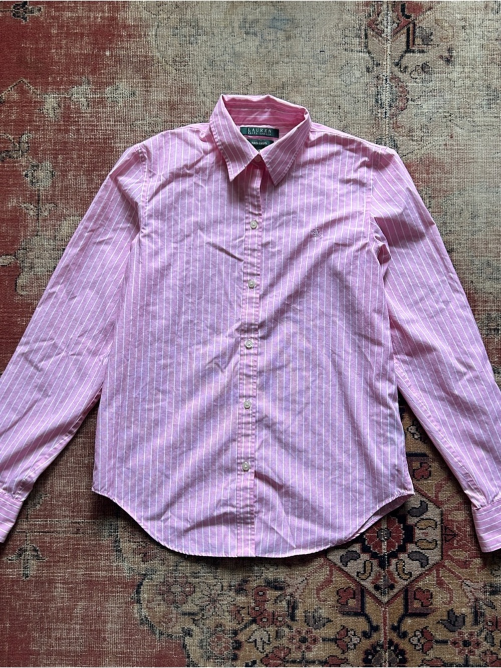 Vintage Y2K Ralph Lauren Pink and White Striped Button-Down